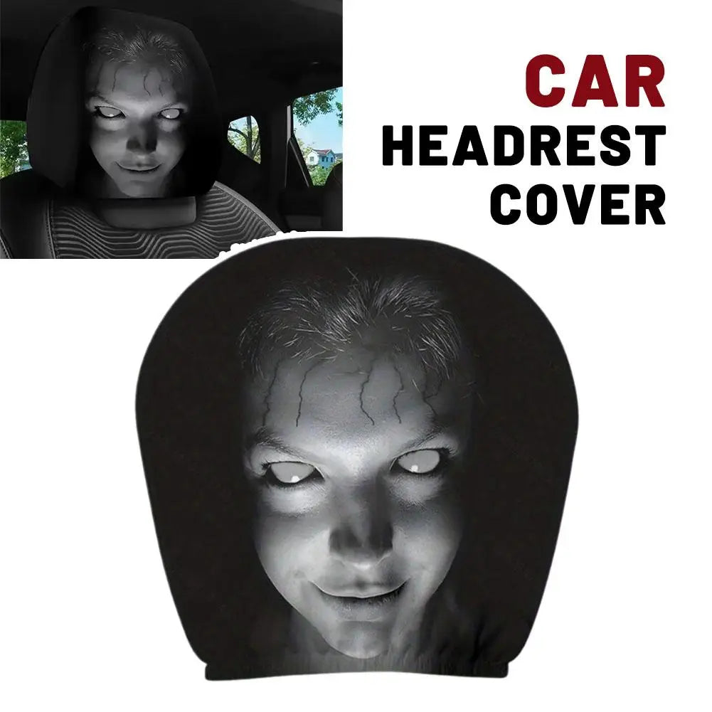 Car Headrest Covers Universal Elastic Fit Horror Theme Skull Design Funny Playful A additional angle