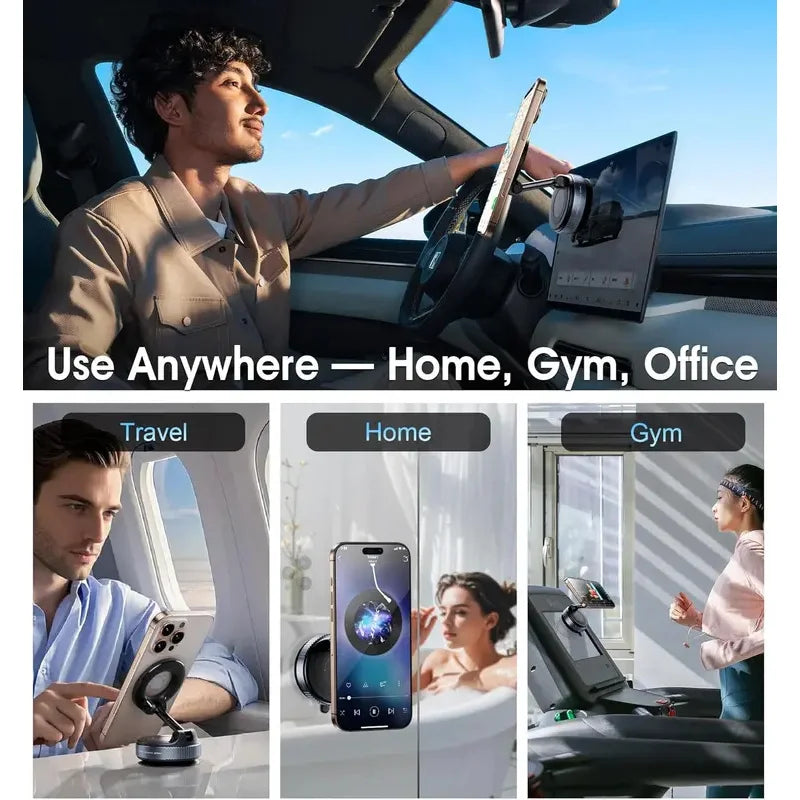 Folding Strong Magnet Magnetic Phone Holder 360° Rotation Desk Car Vacuum Suction W additional angle