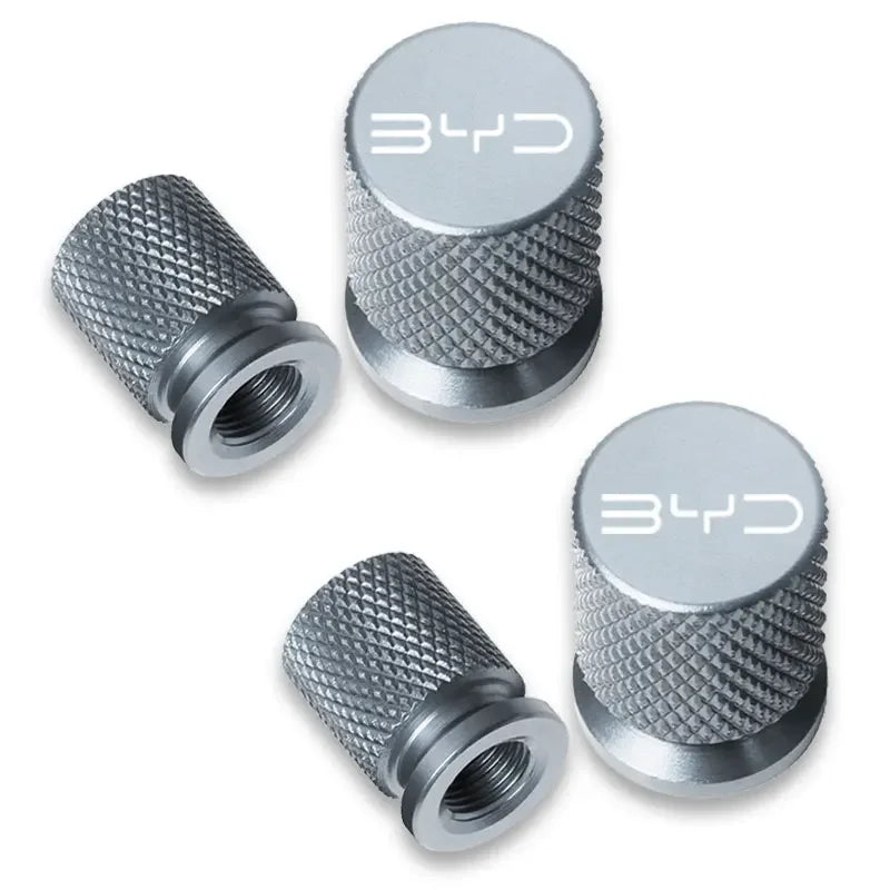 Car Tire Valve Stem Caps with Logo for BYD ATTO 3 Song Plus | 4 Pack CNC Aluminum additional angle
