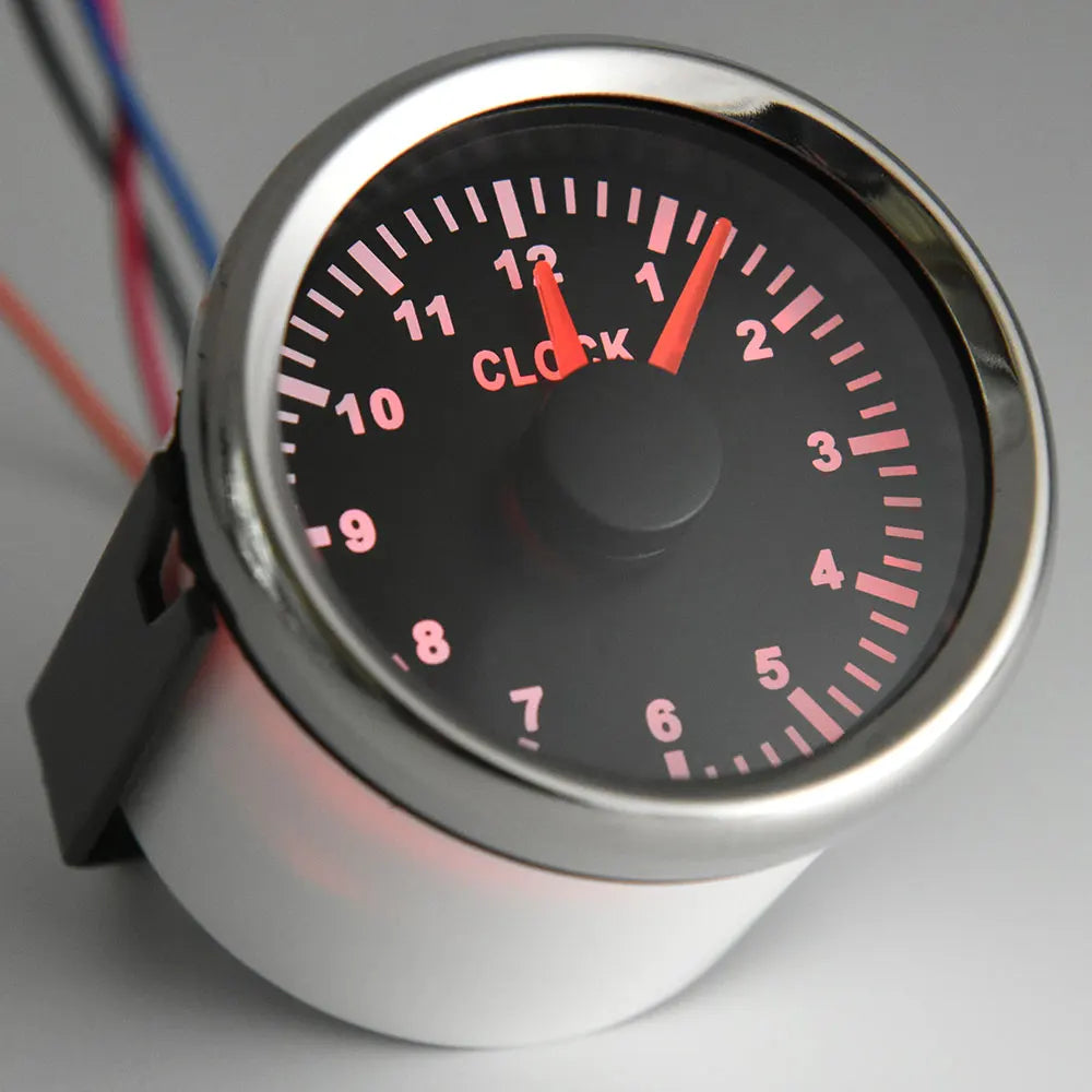 0-12 Hours 52mm Hour Meter Gauge with Red Backlight | 9-32V Clock for Car Boat RV