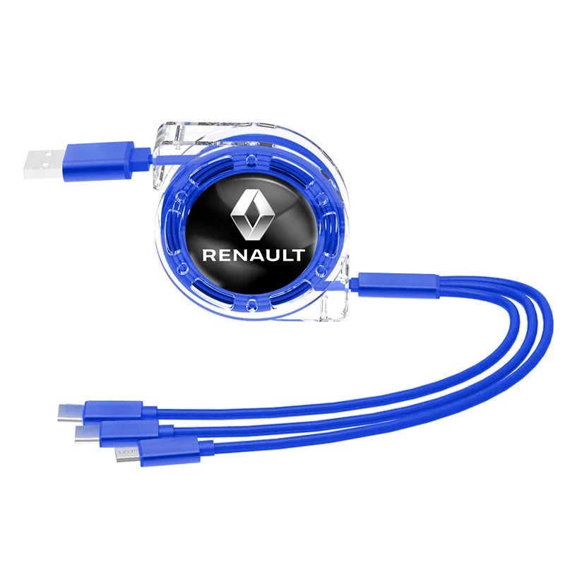 3-in-1 USB Fast Charging Cable 3A for Renault | Retractable Data Cable with 5 Gear additional angle