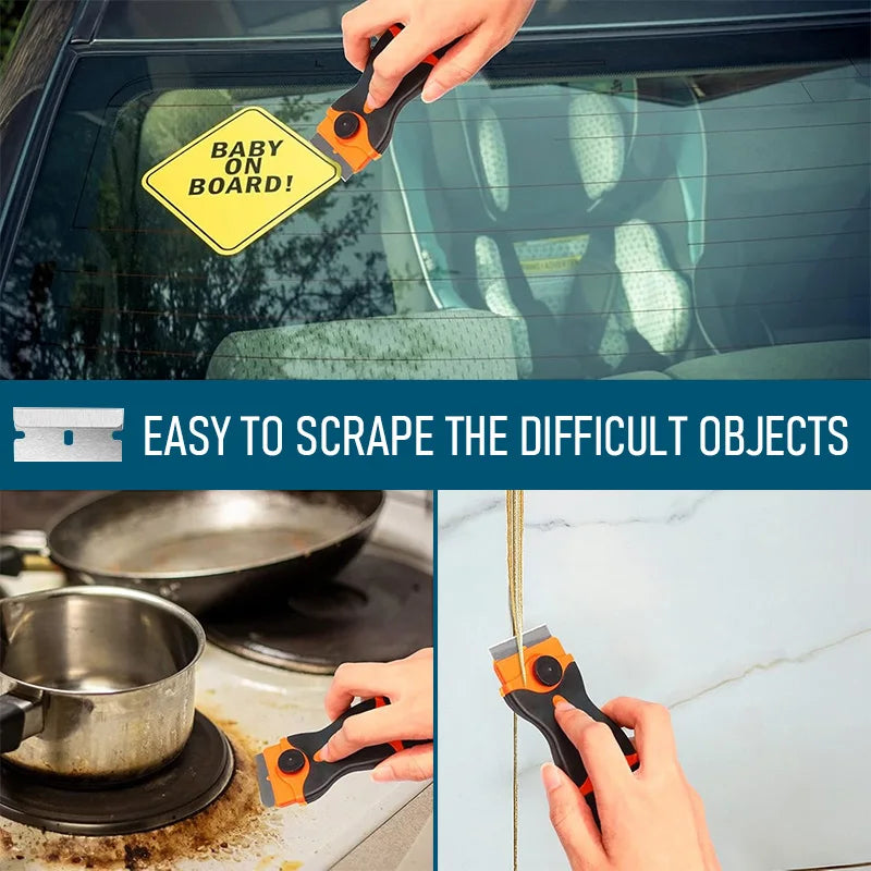 Auto Glass Cleaning Scraper Tool for Car Windows Stickers Non Scratch Scraper with Met close-up view