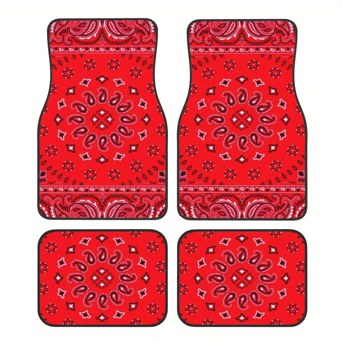 Red Bohemian Paisley Print Car Floor Mats 4Pcs Universal Anti-Slip Auto Carpet Interior Accessories
