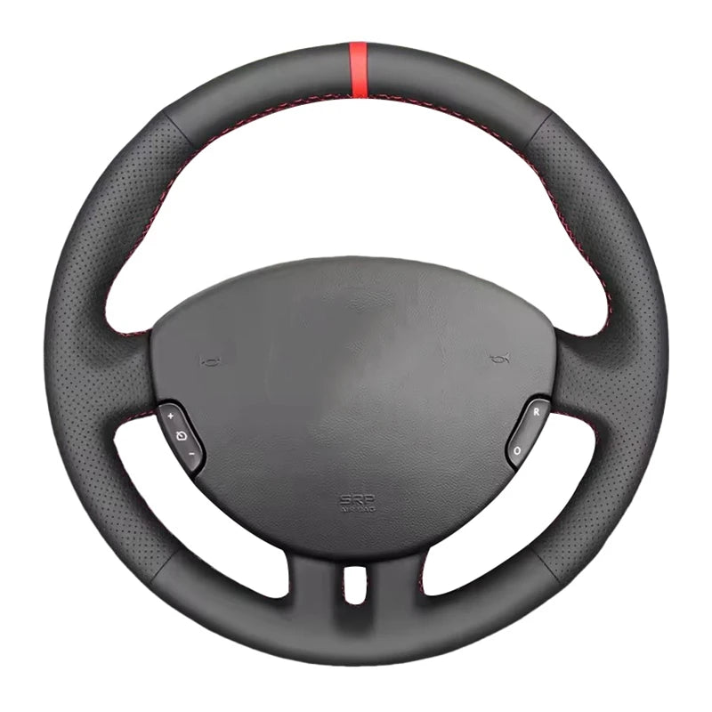 Black Leather Car Steering Wheel Braid Soft Leather Cover For Renault Clio 3 RS 2005 2006 2007 2008