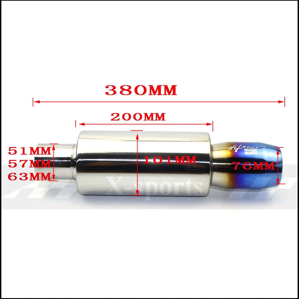 Universal Stainless Steel Exhaust Pipe Muffler | 51-63mm Inlet 89mm Flat Outlet additional angle