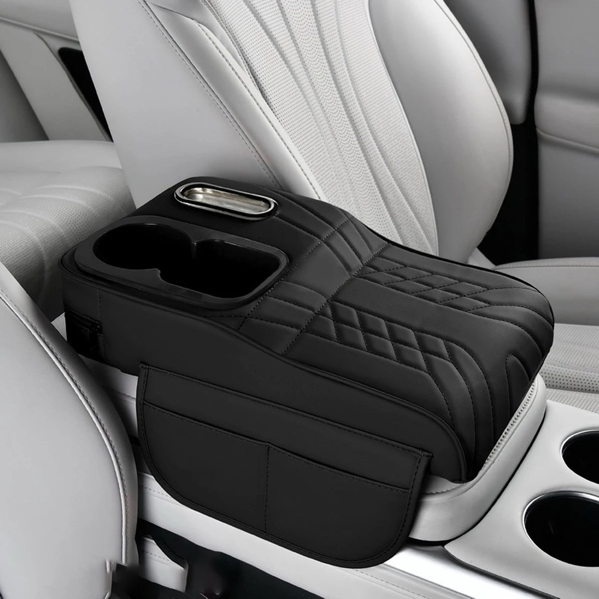 Multifunctional Car Armrest Cushion, Center Console Cover with Tissue Holder, Cup Slot and Side Pockets