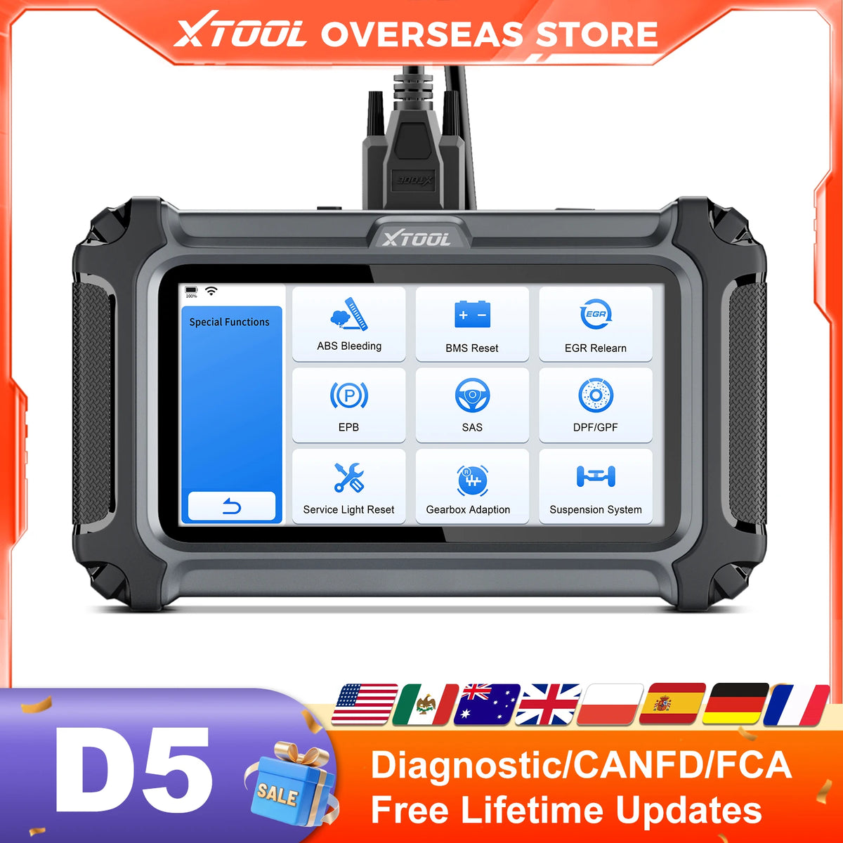 XTOOL D5 Car Diagnostic Tool 5 System Auto OBD2 Scanner OIL TCM DPF ABS EPB Reset Injector Code FCA/DOIP Lifetime Free Update