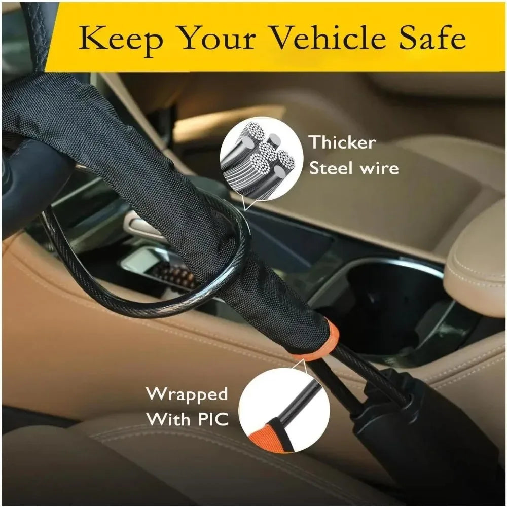 KEBIDUMEI Car Anti-Theft Seat Belt Lock Steering Wheel Lock Reinforced Steel Cable Lock detail view
