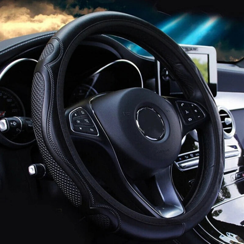 [FE] [FE] Universal Auto Car Steering Wheel Cover Leather Breathable Anti-slip 38cm additional angle