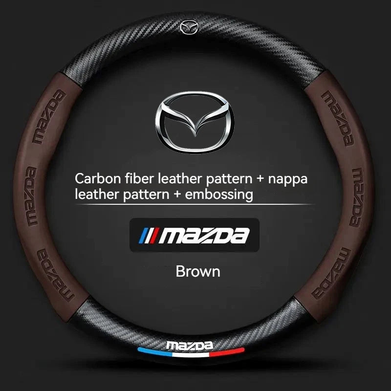 Carbon Fiber Leather Steering Wheel Cover | Mazda 3 5 6 CX30 CX5 CX8 MX5 RX8 RX7 close-up view