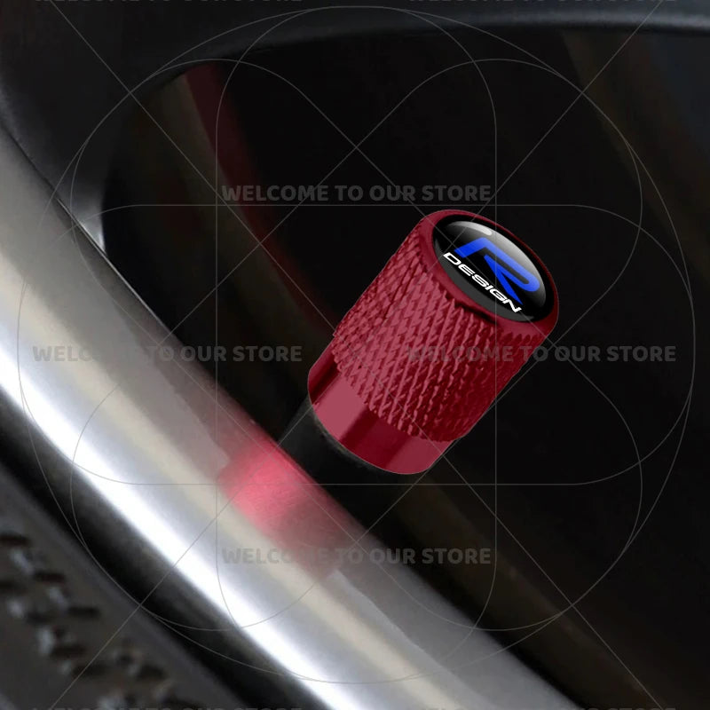For Volvo R Design Emblem Aluminum Tire Valve Caps | 4-Pack Dust Covers detail view