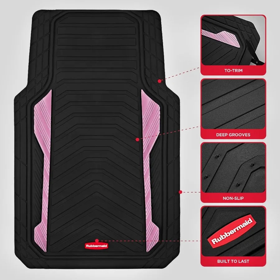 Heavy duty allweather car floor mats with dualtone pink aluminum inserts for universal fit in most SUVs sedans and vans featuri
