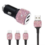 New Bling USB Car Charger 5V 2.1A Dual Port Fast Adapter Pink Car Decor Car Styling Diamond Car Acce