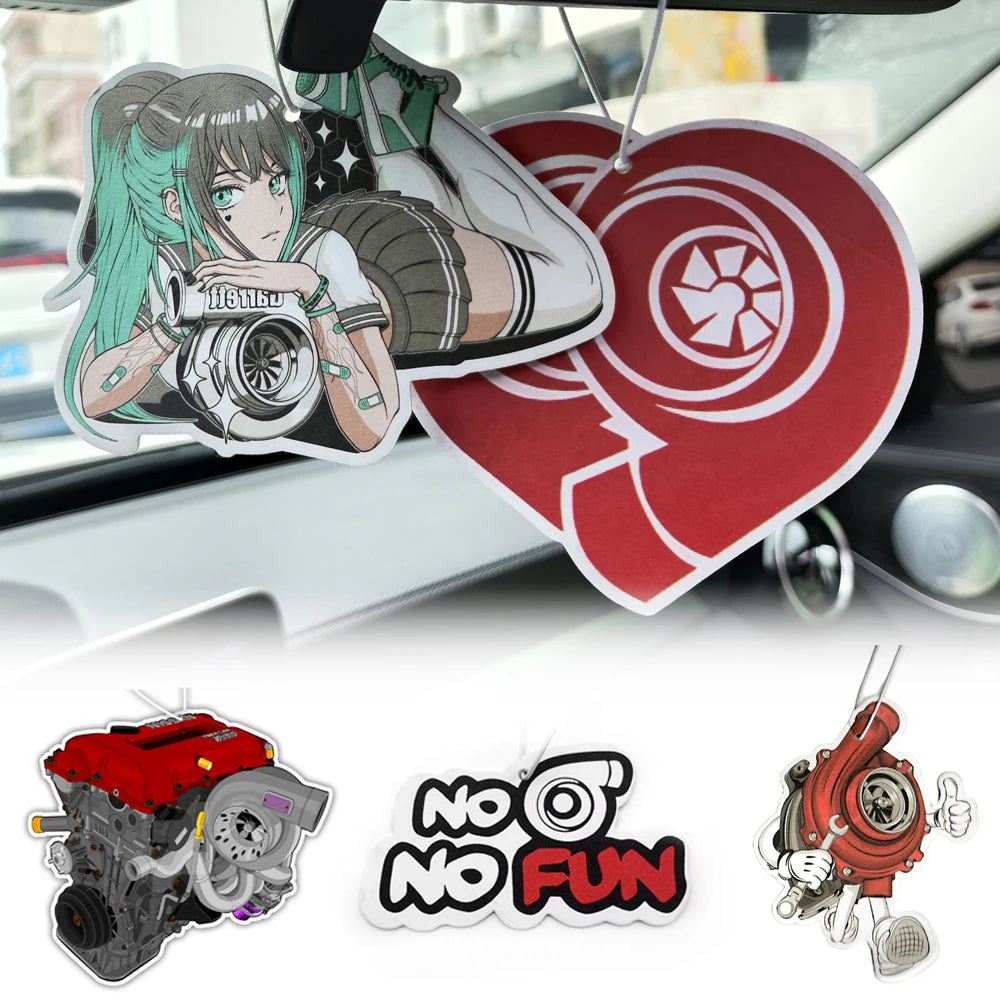 Newest JDM Style Performance Car Rearview Mirror Pendant Air Freshener Solid Paper Decoration Car Decoration Anime Turbo Decor
