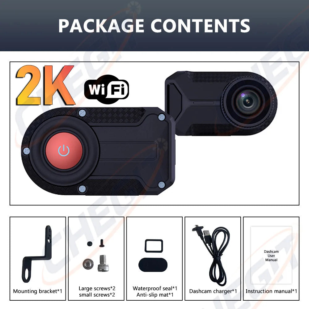2K HD WiFi Motorcycle DVR | Waterproof IP66 Dash Cam with 170° Wide Angle and Loop Recor detail view
