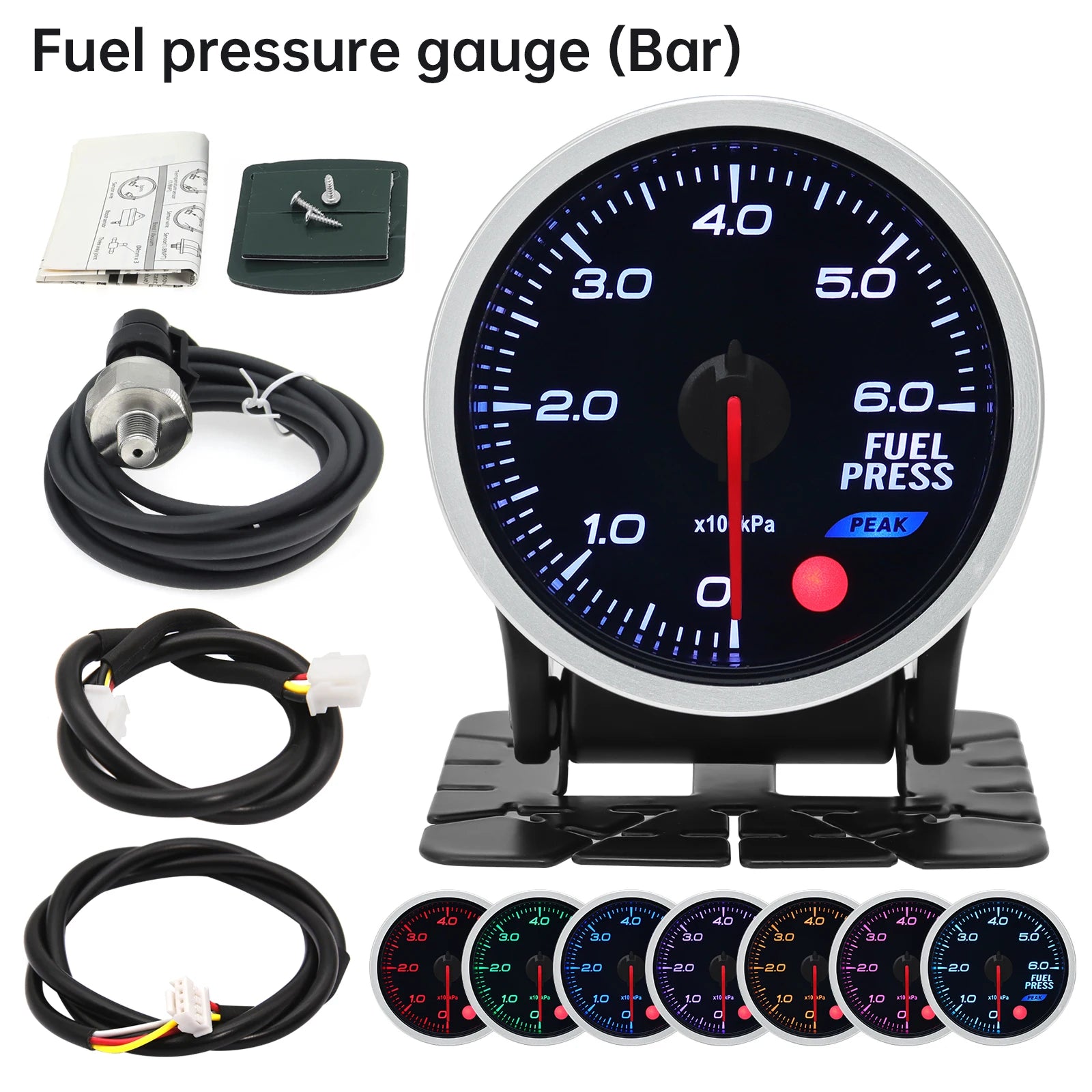 Universal 52mm 8 Color Car Gauge Set | 12V Racing Dash Meter Kit detail view