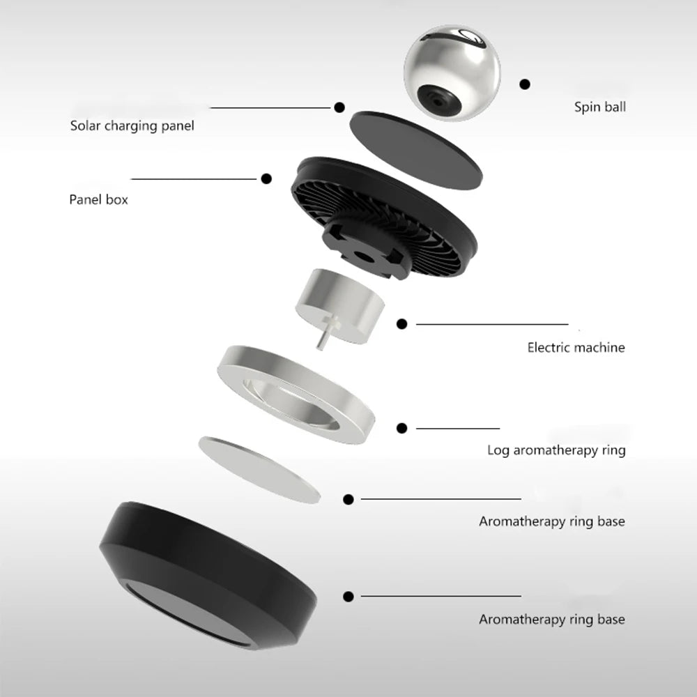 Solar Car Air Freshener | Levitation Rotating Perfume Diffuser for Car Interior close-up view