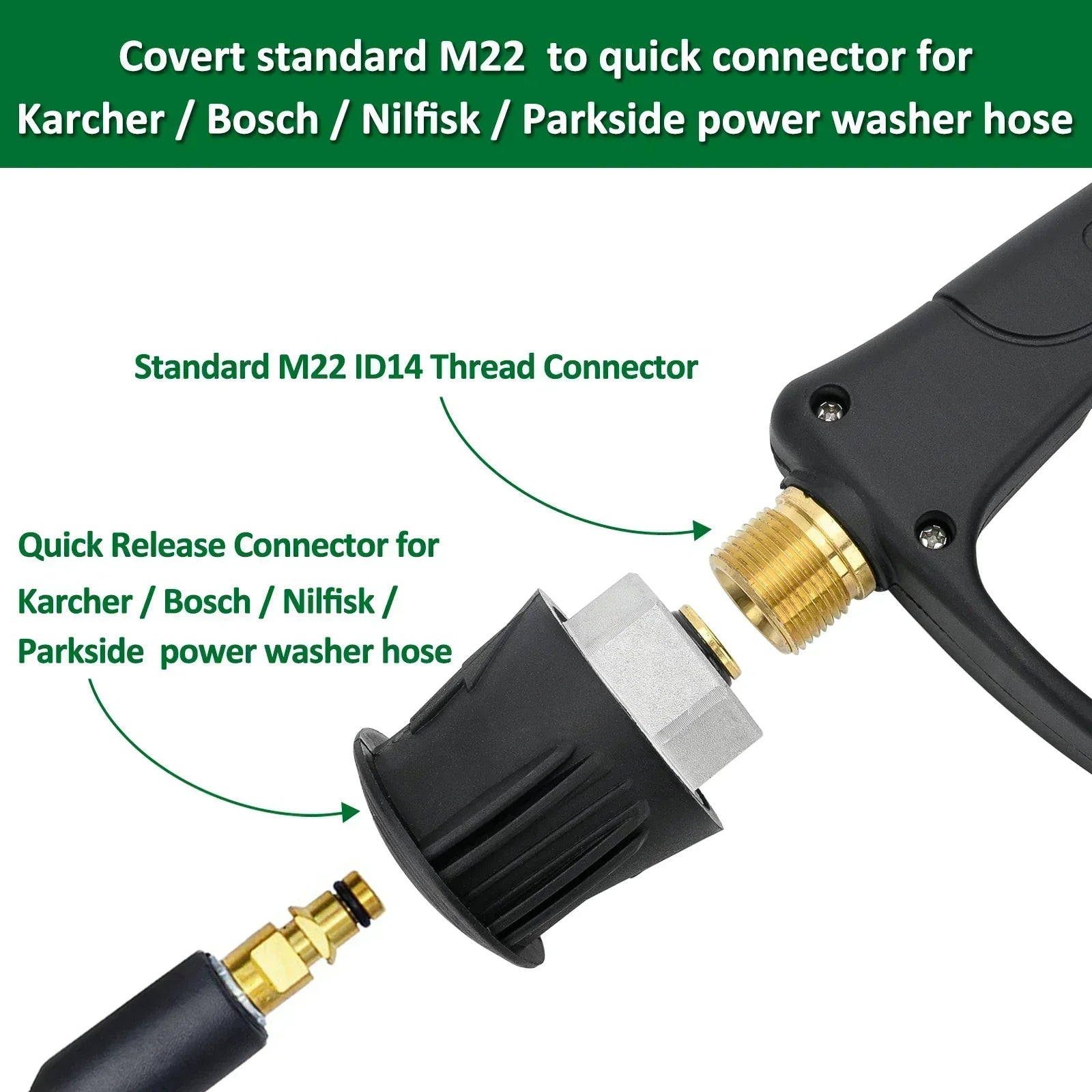 Pressure Washer Gun Kit with Quick Connect Nozzle and Hose Adapters | Compatible with Ka detail view