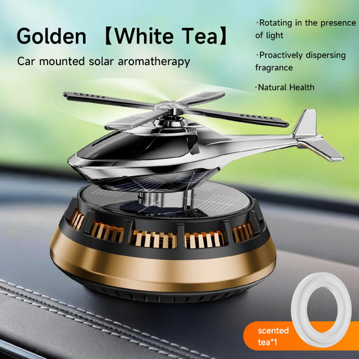 Solar Powered Air Freshener | Airplane Helicopter Rotatable Car Dashboard Decoration detail view