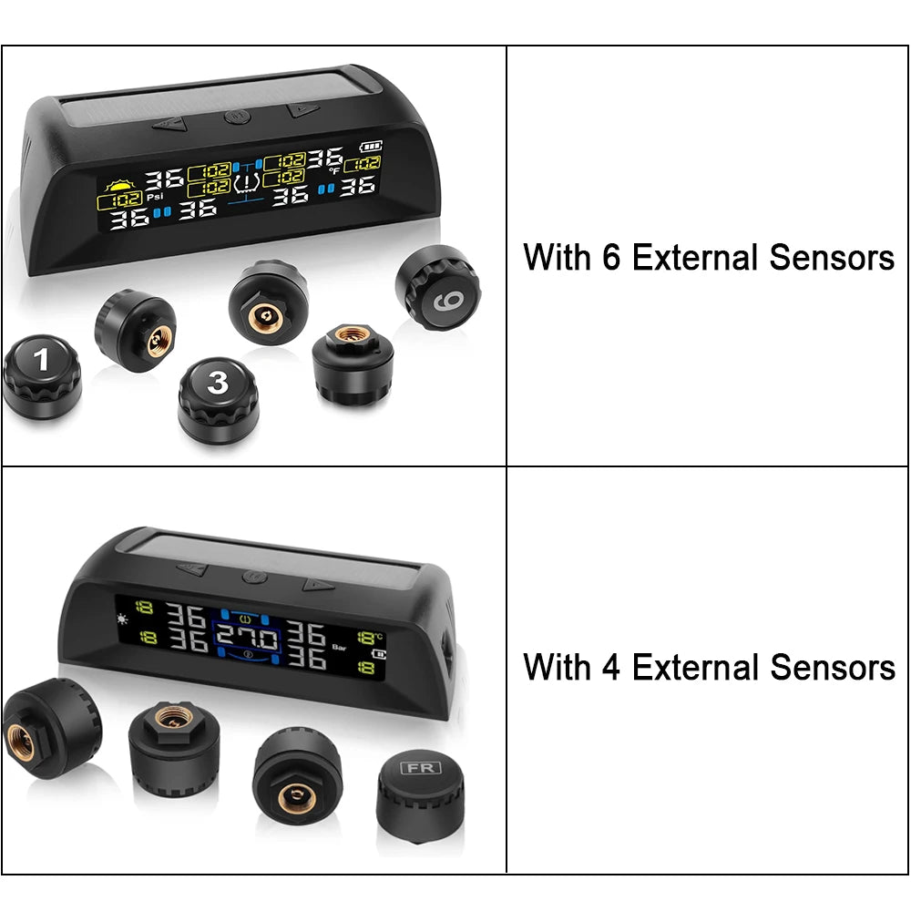 4/6 Sensors TPMS Tire Pressure Monitoring System | Solar Wireless Car Tire Pressure M alternate view