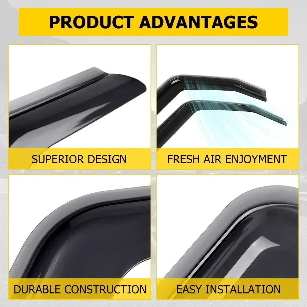 4Pcs Side Window Deflectors Rain Guards for Jeep Wrangler JL 2018-2023 | In-Channel V alternate view