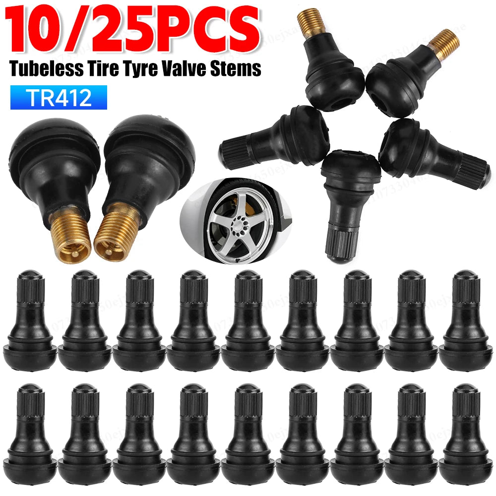 10/25Pcs TR412 Snap-in Black Rubber Tubeless Tire Valve Stems for ATV Car Motorcycle | Durable Tubel