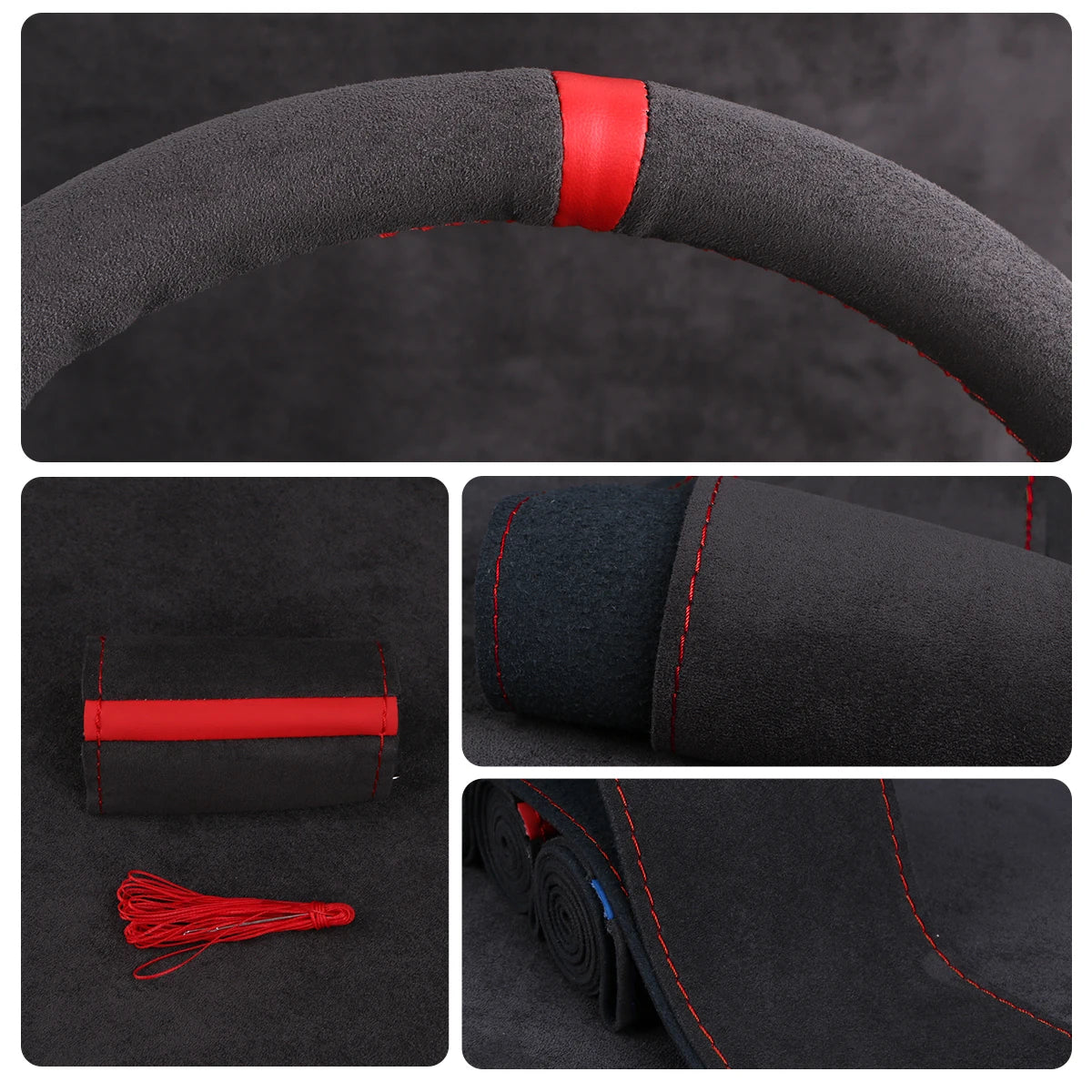 Universal Suede Car Steering Wheel Cover DIY Hand Sewing Soft Leather Braiding Cover For detail view