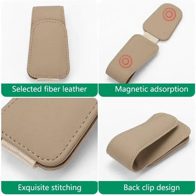 Universal Car Auto Sun Visor Eyeglass Hanger Clip Leather Glasses Holder Magnetic M additional angle