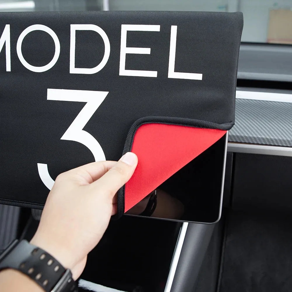Tesla Model 3 Y Sunshade Screen Protector | Waterproof Fabric Navigation Cover lifestyle view