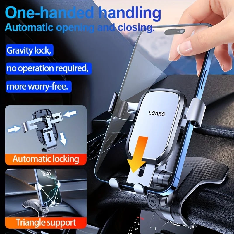 Lcars Metal-Textured Multifunctional Car Phone Holder, with Metal Clamp Arm and Abs Plastic Material, Used for Phone Navigation and Entertainment, Does Not Block the Line of Sight, Can Be Adjusted to Multiple Angles, Supports