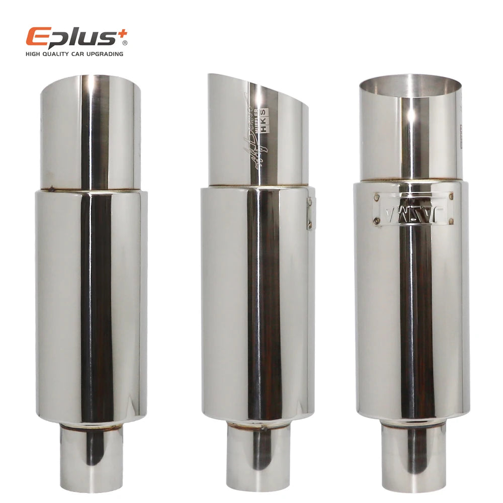 Stainless Steel Car Exhaust Pipe Straight Drum Muffler | Universal 51-63mm Inlet 89mm Outlet