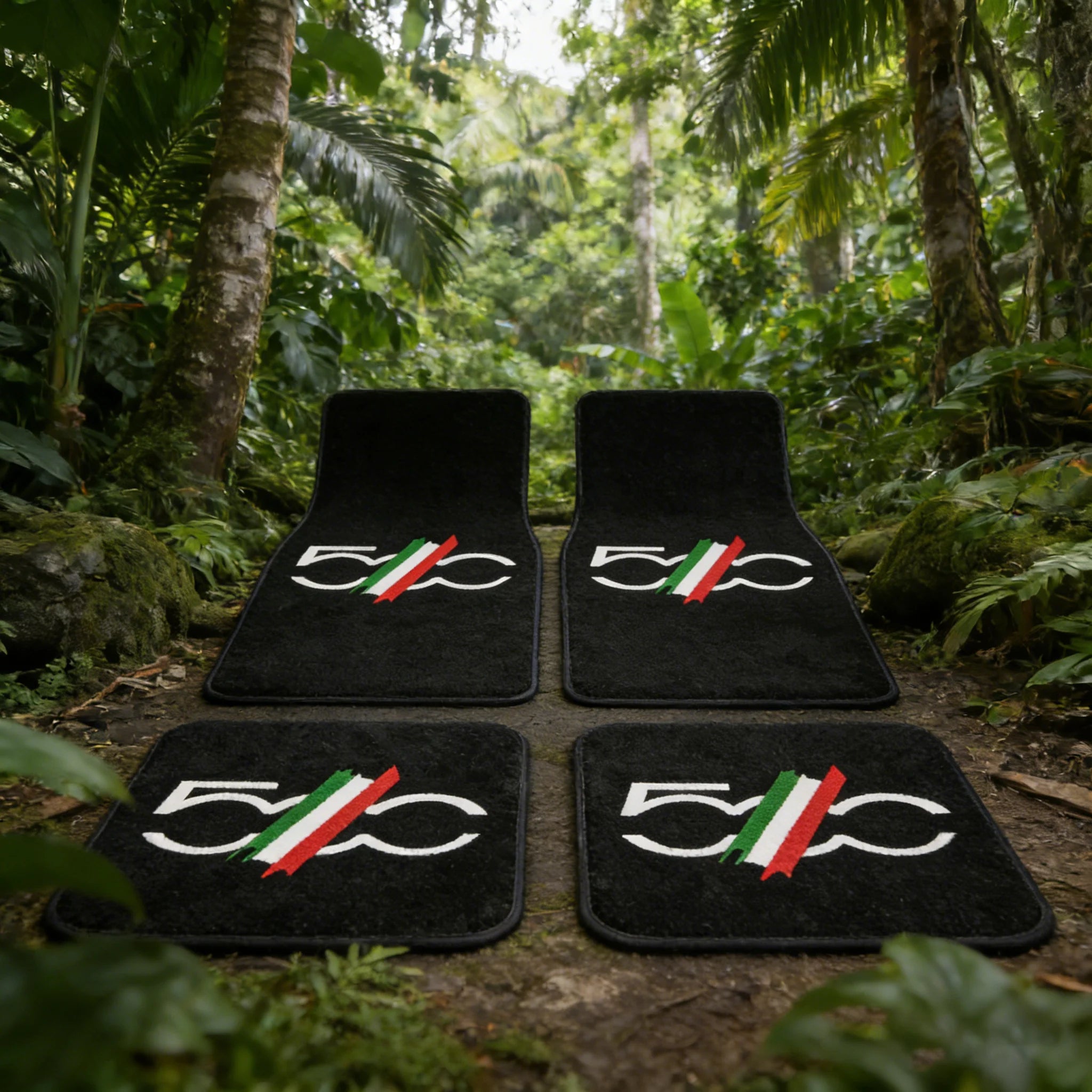 Universal Fit, Easy-to-Clean Suitable for Hatchbacks & Sedans 4pcs Minimalist FIAT 500 close-up view