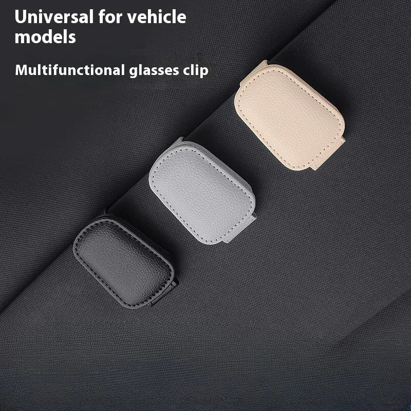 Leather Sunglasses Holder Car Sun Shade Clip