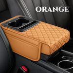 PU Leather Car Center Console Armrest Pad with Dual Pockets, Removable ABS Dual Cup Holder, 20 cm / 7.87 in. Wide