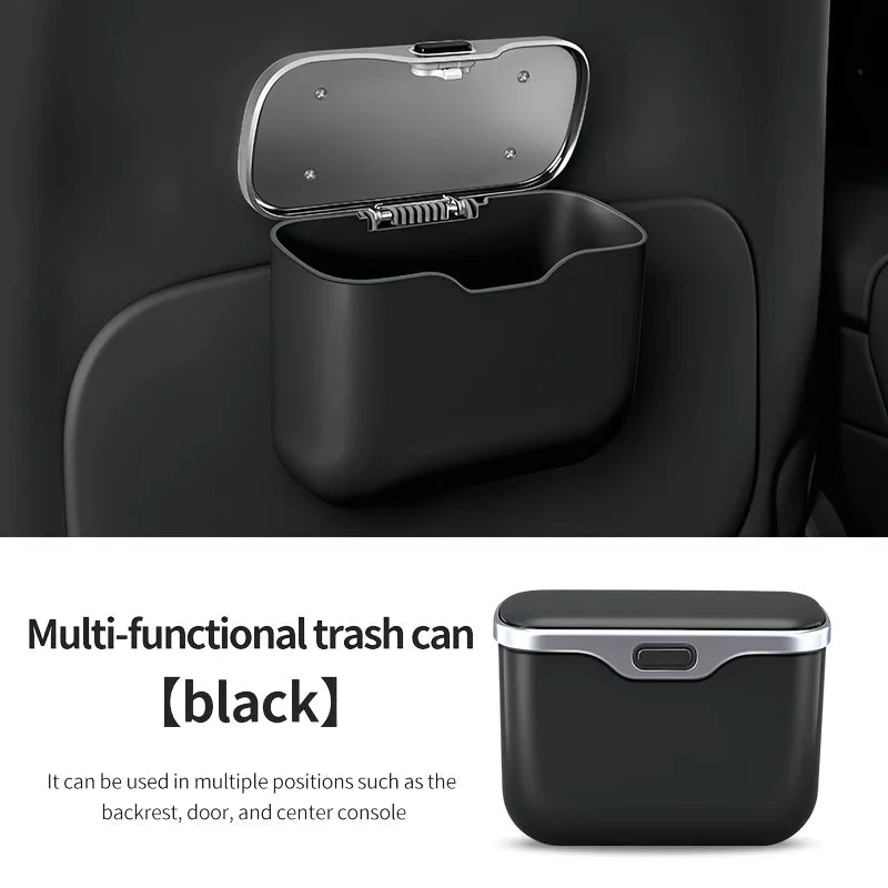 Car Trash Can with Lid Button | PU Leather Hanging Auto Interior Organizer lifestyle view