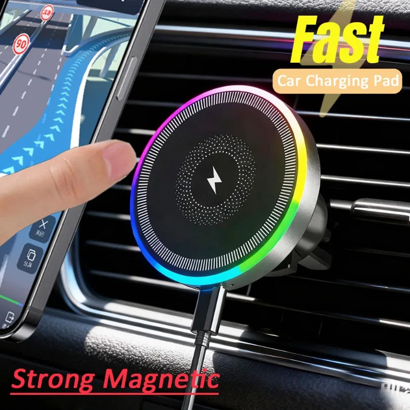 RGB Light Car Magnetic Phone Holder | Wireless Charger for Magsafe iPhone