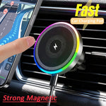 RGB Light Car Magnetic Phone Holder | Wireless Charger for Magsafe iPhone