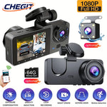 WIFI 3 Lens Dash Cam | 1080P Car DVR Front Rear Interior Recorder with Night Vision