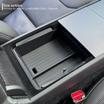 TESY for Tesla Model YL Y Juniper Launch Model 3 Highland Console Armrest Storage Box Organizer Flocking ABS with Silicone Pad