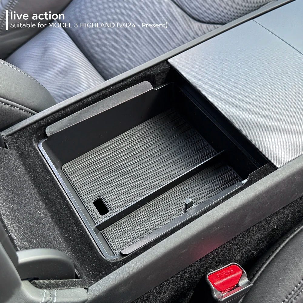 TESY for Tesla Model YL Y Juniper Launch Model 3 Highland Console Armrest Storage Box Organizer Flocking ABS with Silicone Pad