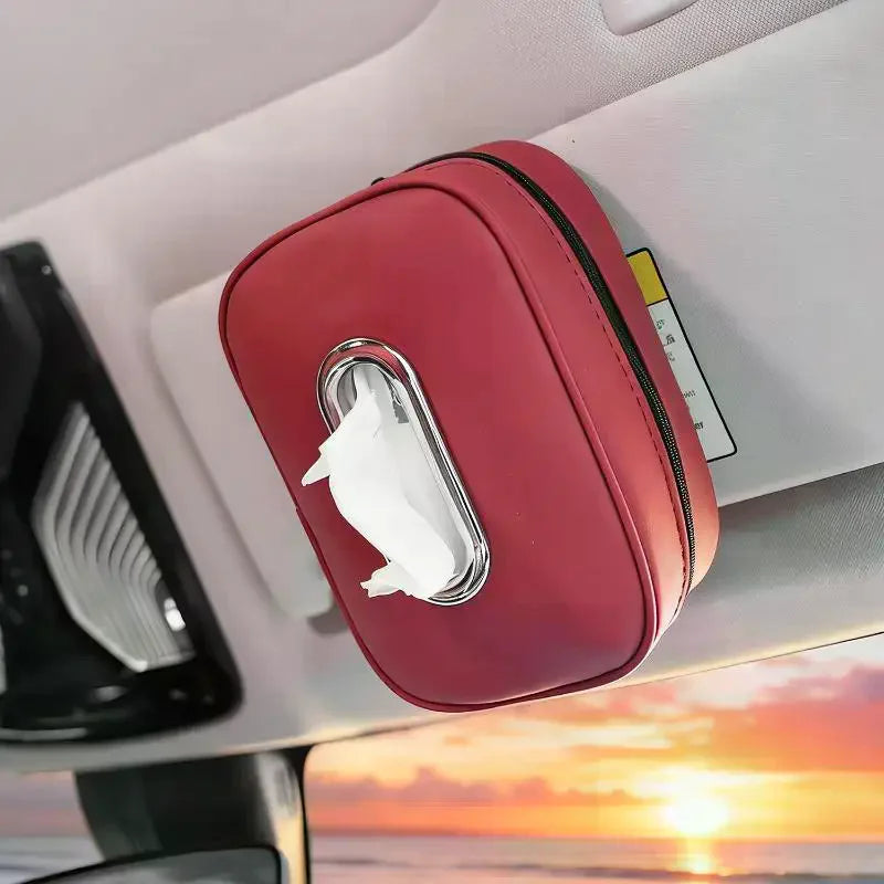 Nappa Leather Car Tissue Box Holder Sun Visor Backseat Center Console Napkin Storage Cas detail view