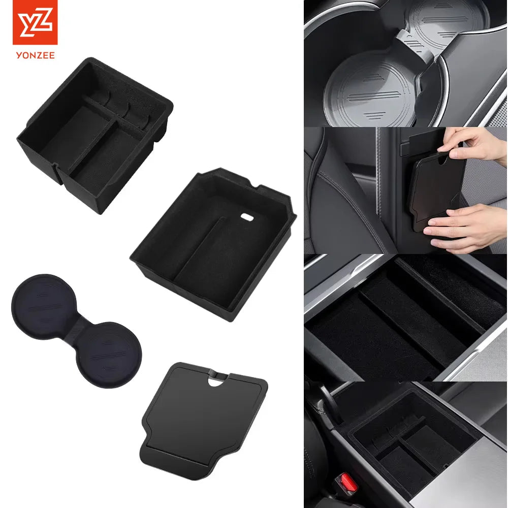 YZ For Tesla Highland Model 3 Y Juniper Hidden Storage Center Console Armrest Front and Rear Layered