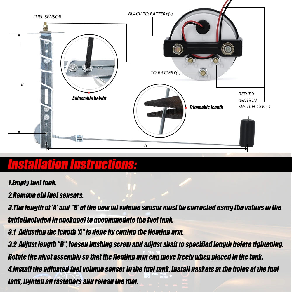 Universal 52mm Fuel Level Gauge with White LED Light | 12V Car Vehicle Meter lifestyle view
