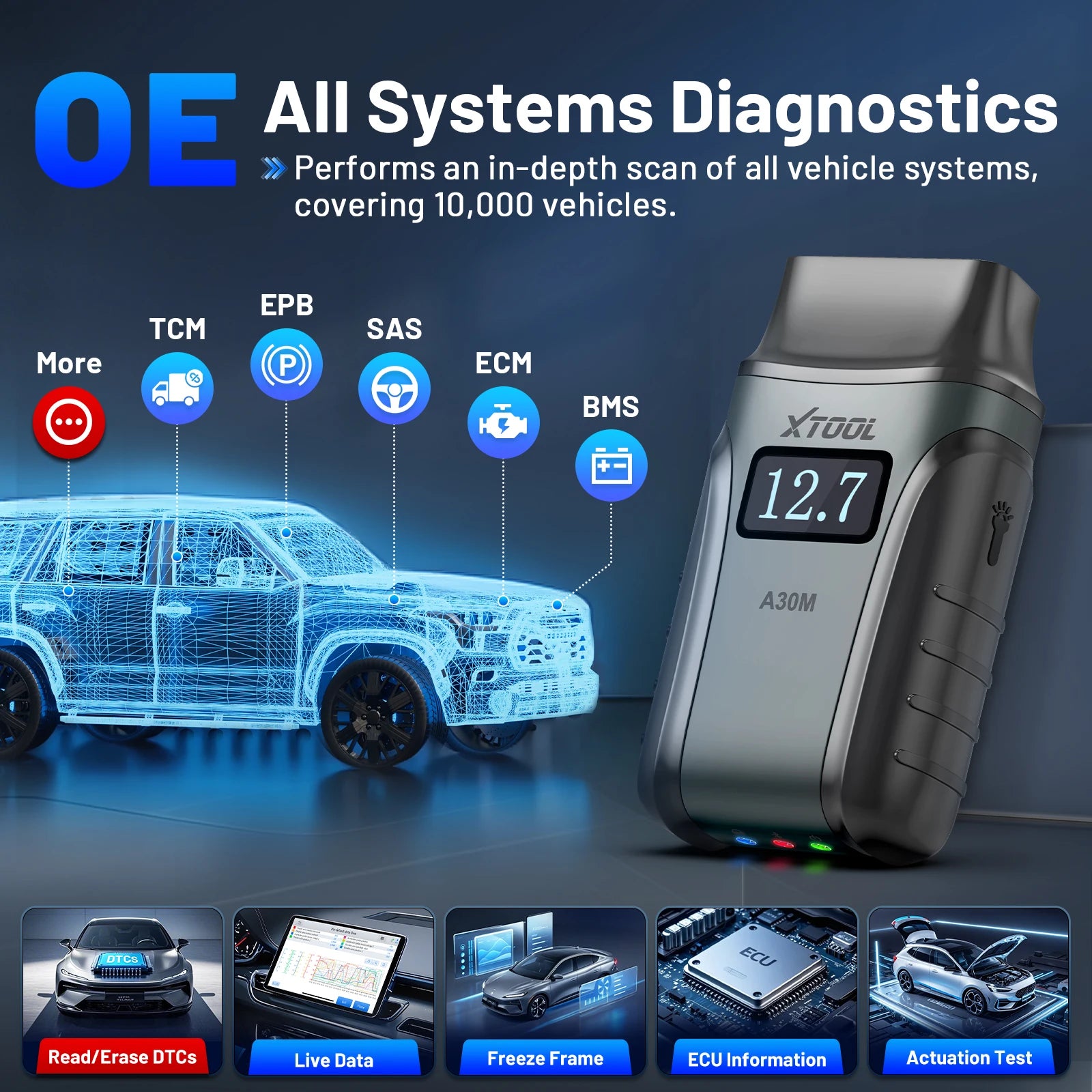 XTOOL Anyscan A30M V2.0 All System Car Diagnostic Tools Bluetooth OBD2 Scanner Active close-up view