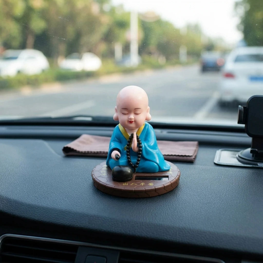 ABS Plastic Monk Car Dashboard Ornament Solar Powered Bobblehead Figurines Automatic nodding Little Monk Car Interior Accessory