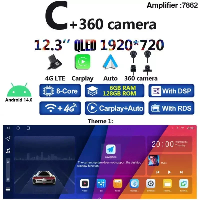 Wireless CarPlay 8G+256G 12.3 Inch Android 14.0 Car DVD Player GPS for Porsche Maca additional angle