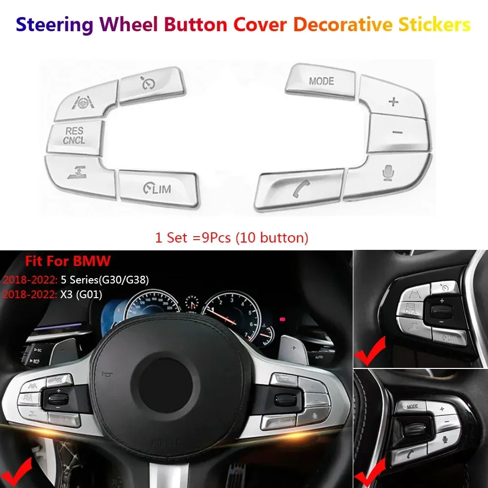 Chrome Car Steering Wheel Switch Button Cover Trim For BMW 5 X3 G30 G38 G01 2018-2022 Interior Inner