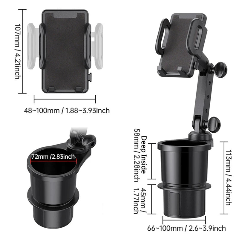 Car Cup Holder Expander with Phone Mount 360° Rotation