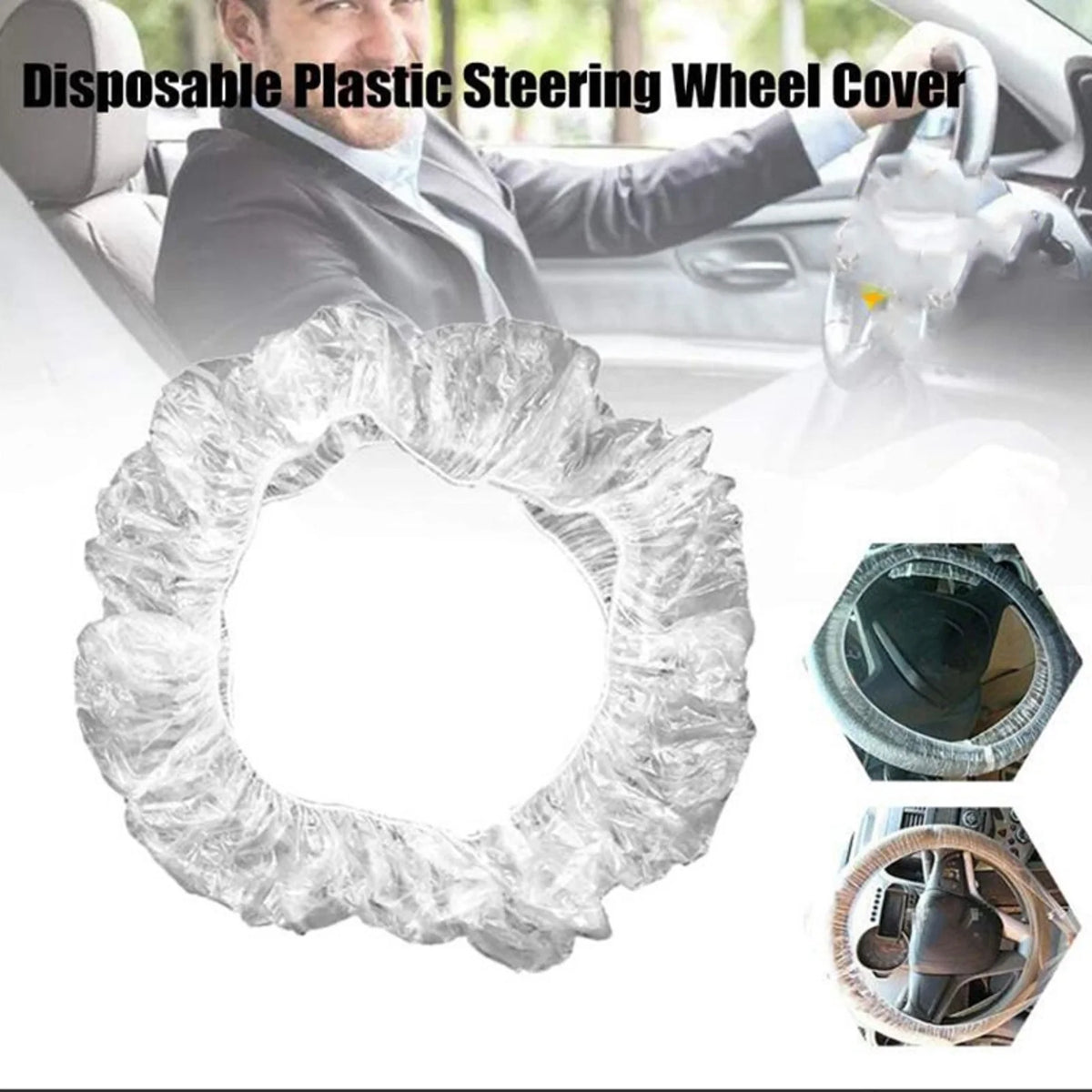 100 Pcs Universal Disposable Transparent Steering Wheel Cover additional angle