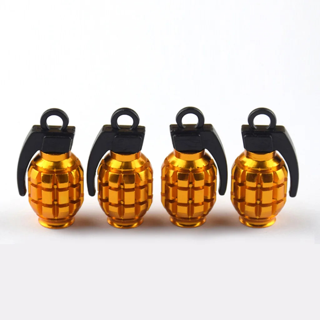 4pcs Aluminum Grenade Tire Valve Caps | Dust Proof Car Tire Stem Covers additional angle